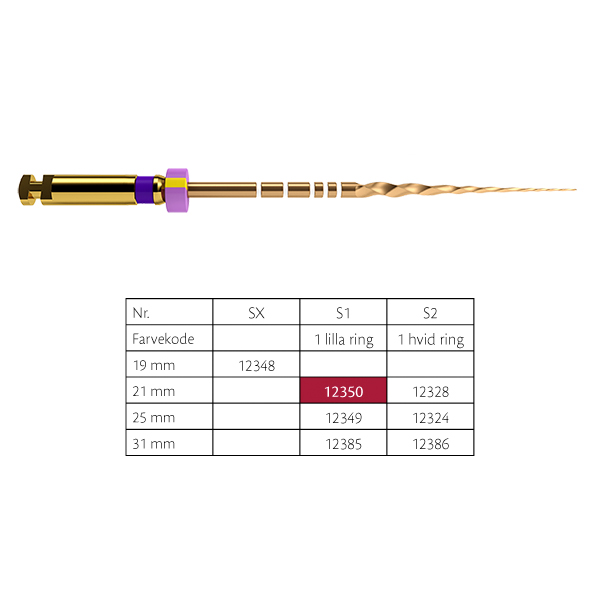 ProTaper GOLD flie S1, 21 mm, 6 stk.