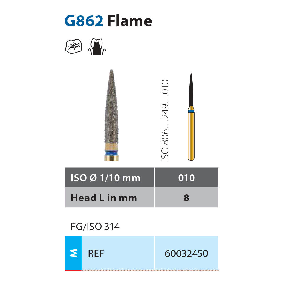 Diatech diamant flamme FG G862-010-8-ML, blå 5 stk