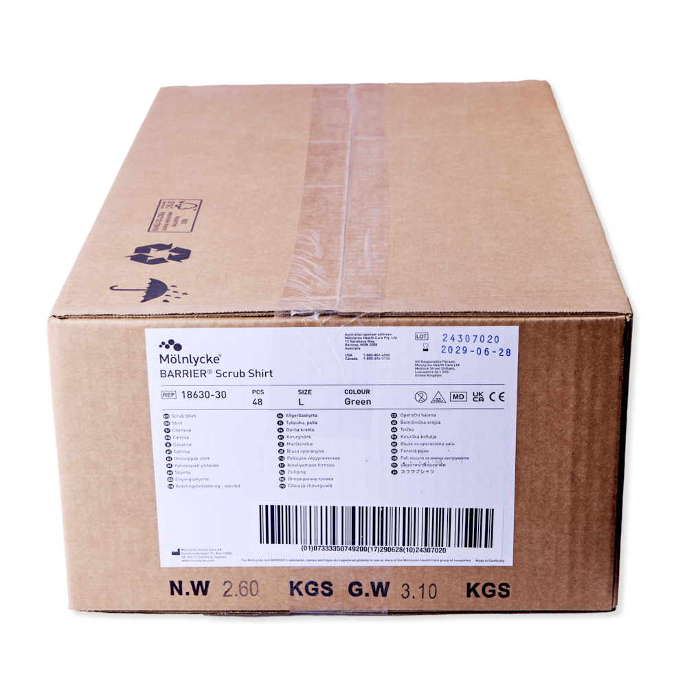 Barrier engangsuniforms-overdel L, grøn, 48 stk