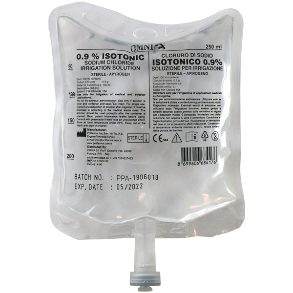 Omnia natriumklorid 0,9% i pose, sterilt, 20 x 250 ml