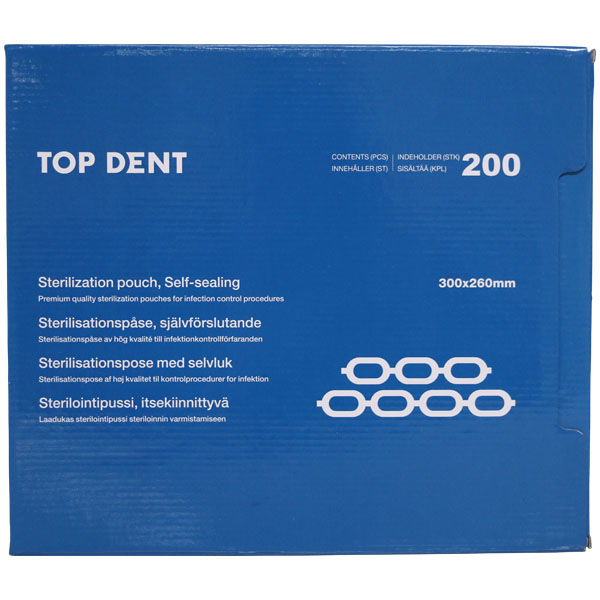 TopDent autoklaveposer m/klæb, 26 x 30 cm, 200 stk