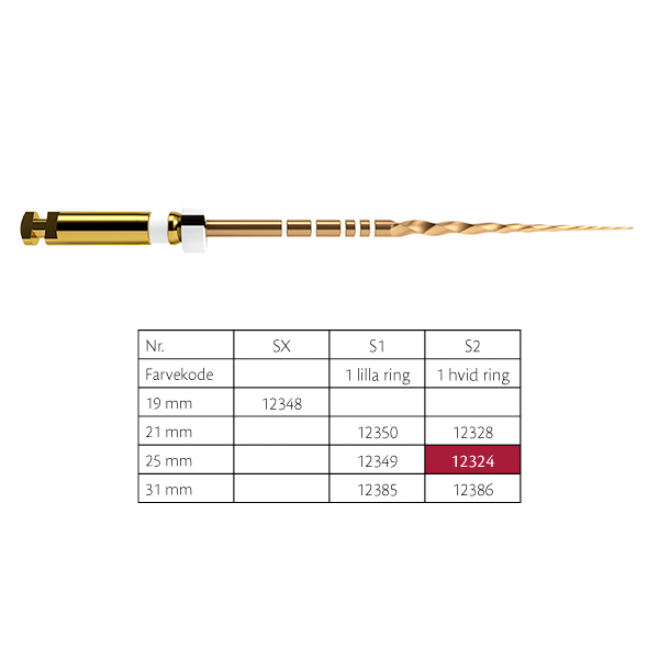 ProTaper GOLD file S2, 25 mm, 6 stk.