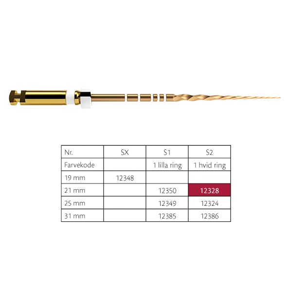 ProTaper GOLD file S2, 21 mm, 6 stk.