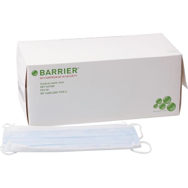 Udgået - Barrier mundbind type II m/elastik, blå , 50 stk