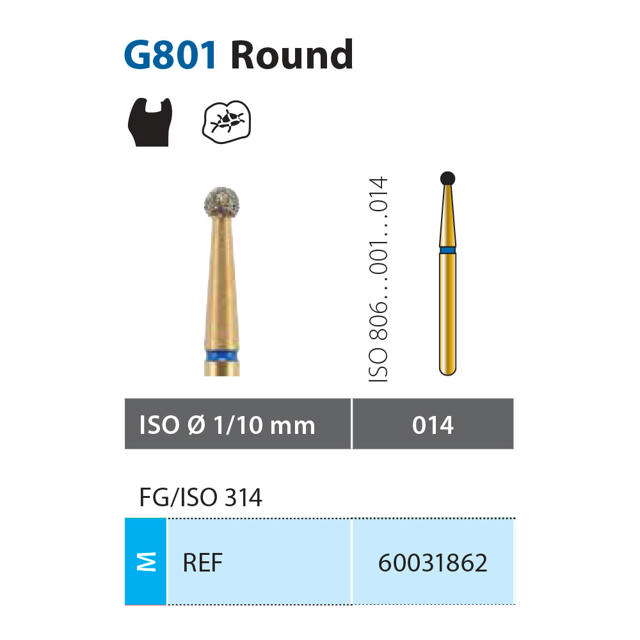 Diatech diamant rund FG G801-014-ML, blå, 5 stk.