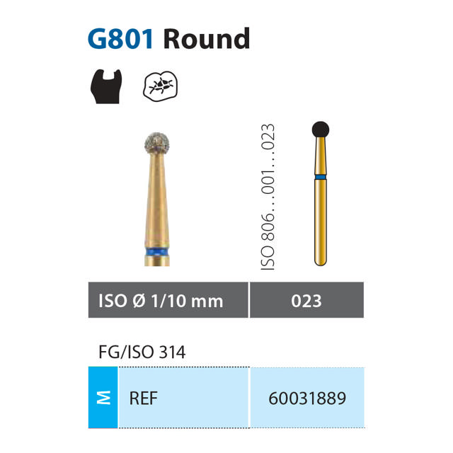 Diatech diamant rund FG G801-023-ML, blå, 5 stk.