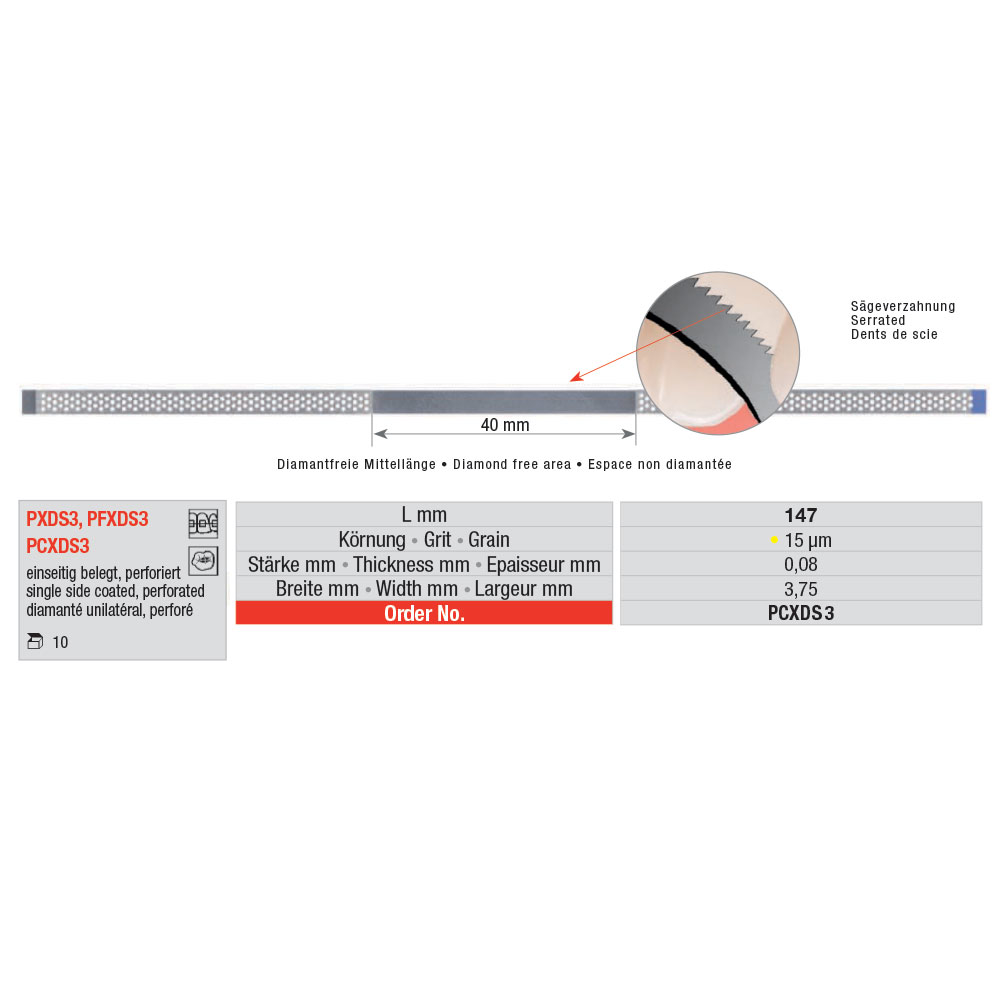 Edenta diamantstrips x-fin savtakket 3,75mm 10 stk