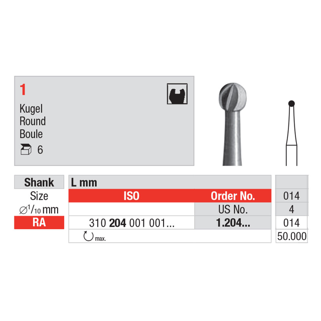Edenta stålbor rosen 014 RA, 5 stk.