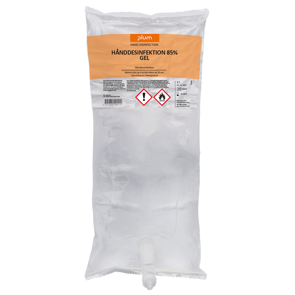Plum Hånddesinfektionsgel 85% i CombiPlum pose 1 l