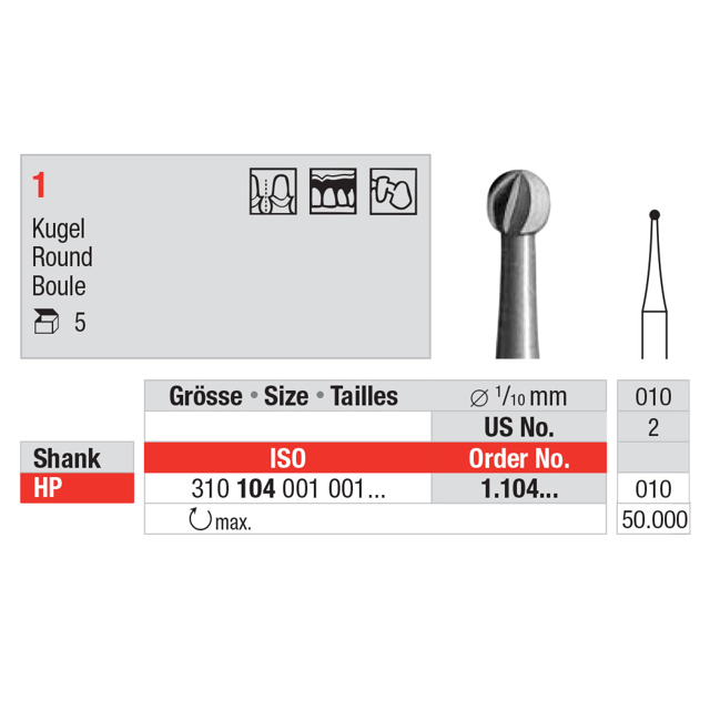 Edenta stålbor rosen 012 HP, 5 stk.