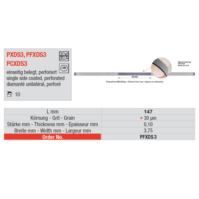 Edenta diamantstrips fin savtakket 3,75 mm 10 stk