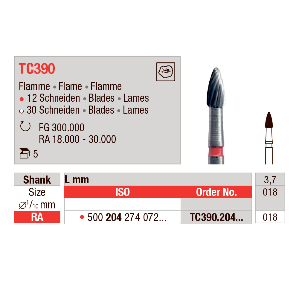 Edenta HM finerbor flamme RA TC390/018 rød, 5 stk.
