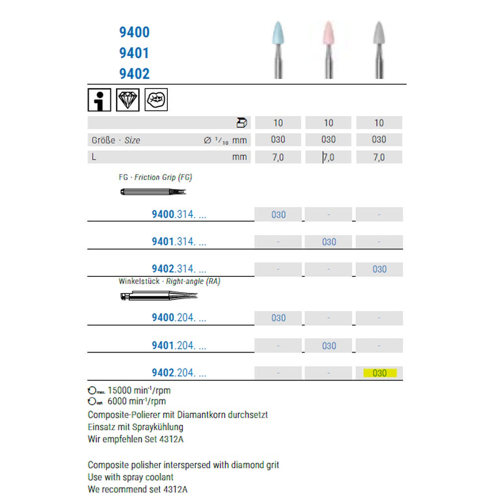 Komet kompositpolerere, point, RA 9402/030, grå, 5 stk.