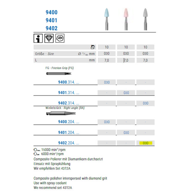 Komet kompositpolerere, point, RA 9402/030, grå, 5 stk.