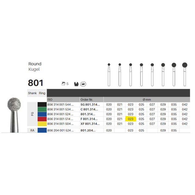 Edelingh diamant rund FG 001/023 F, rød, 5 stk.