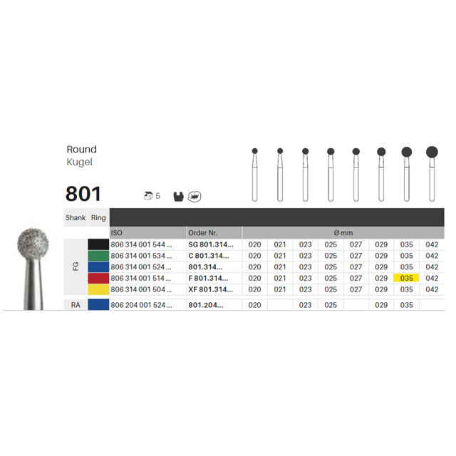 Edelingh diamant rund FG 001/035 F, rød, 5 stk.