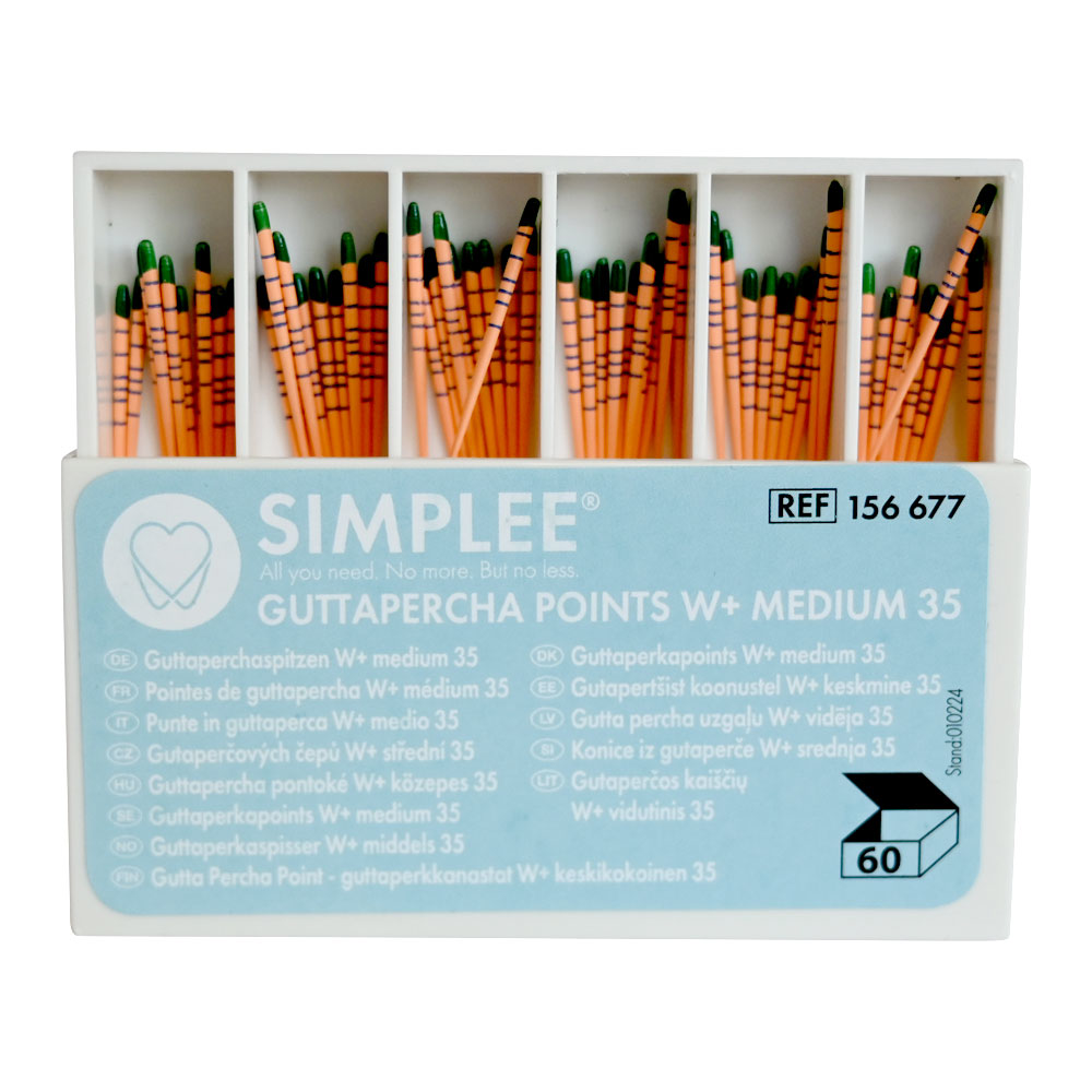 Simplee W+ Gold guttaperkapoints Medium grøn 60stk