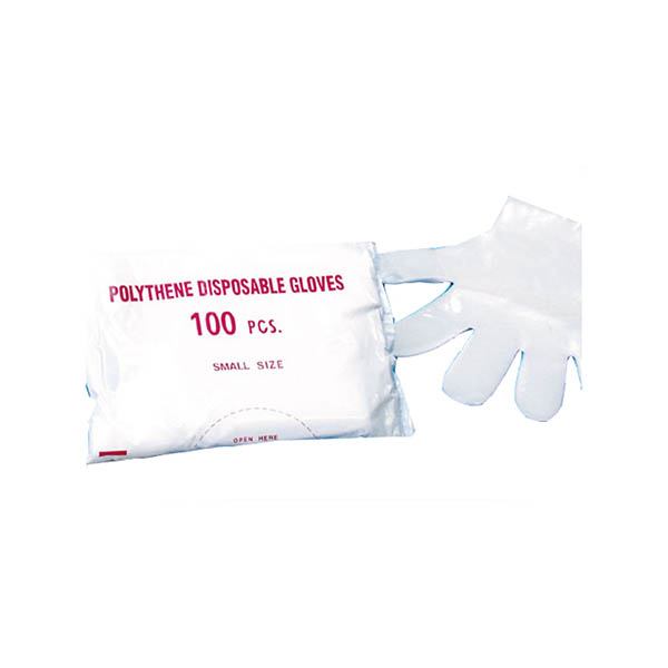 Handsker klar plast str. S, 100 stk.