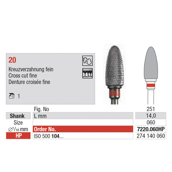 Edenta HM akrylfræser HP 251/060, rød, stk.