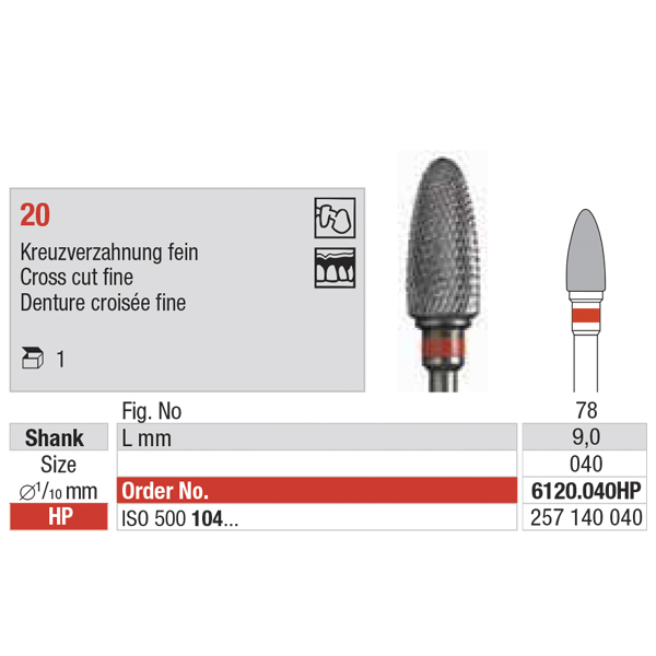 Edenta HM akrylfræser HP 78/040, rød, stk.