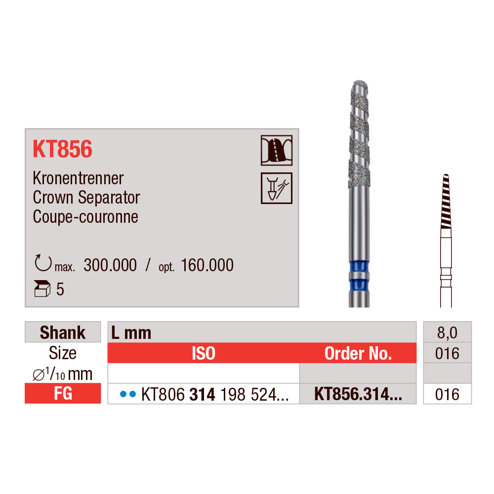 Edenta KT-diamant Crown Cutter FG KT856/016, 5 stk