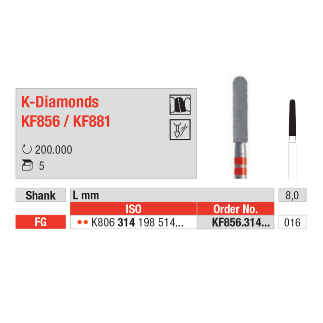 Edenta diamant t. zirkonium FG KF856/016 rød 5 stk