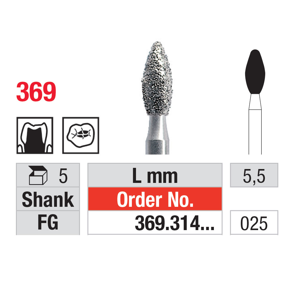 Edenta diamant knop FG 369/025, 5 stk.