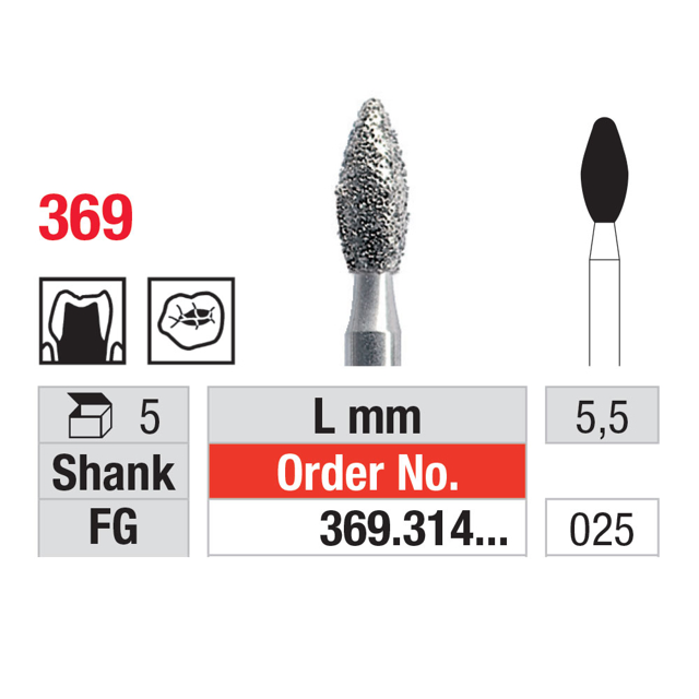 Edenta diamant knop FG 369/025, 5 stk.