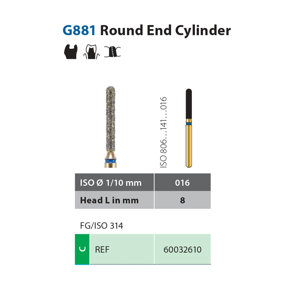 Diatech diamant cyl. FG G881-016-08.0-C, grøn, 5 stk