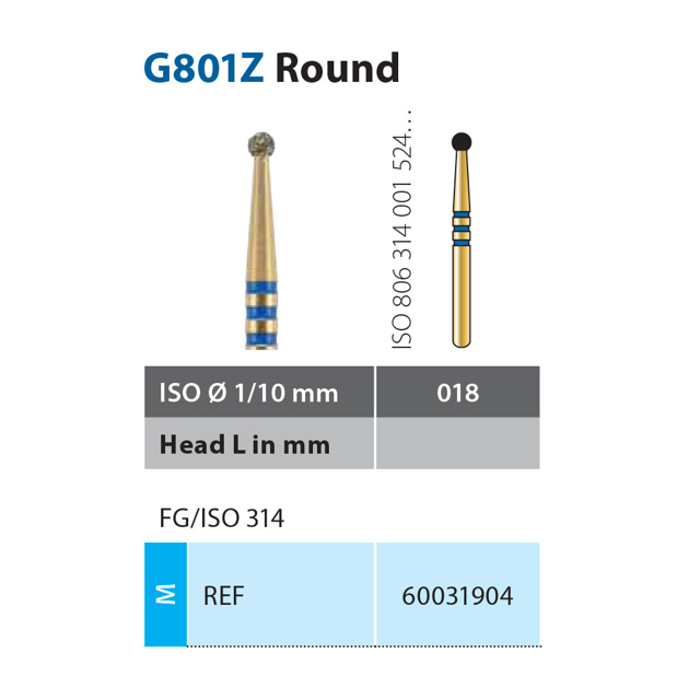 Diatech diamant rund FG ZR801/018, blå, 5 stk.