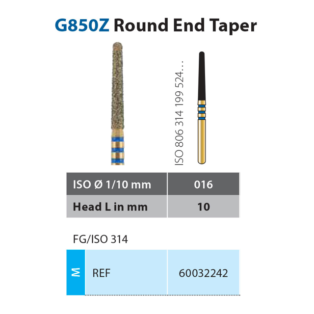 Diatech diamant konisk FG ZR850/016, blå, 5 stk.