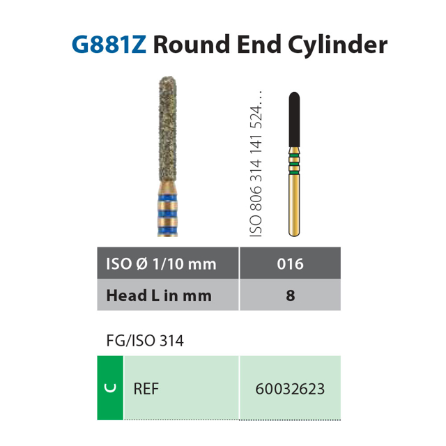Diatech diamant cylinder FG ZR881/016, blå, 5 stk.
