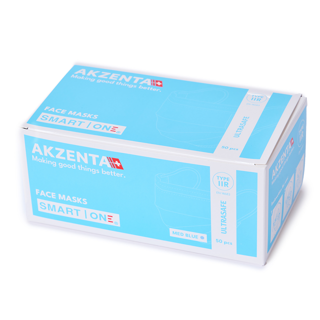 Akzenta mundbind type IIR m/elastik mørkeblå, 3-lags, 50 stk.