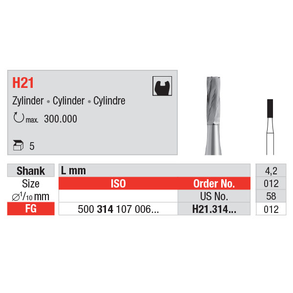 Edenta HM bor cylinder FG H21/012, 5 stk.