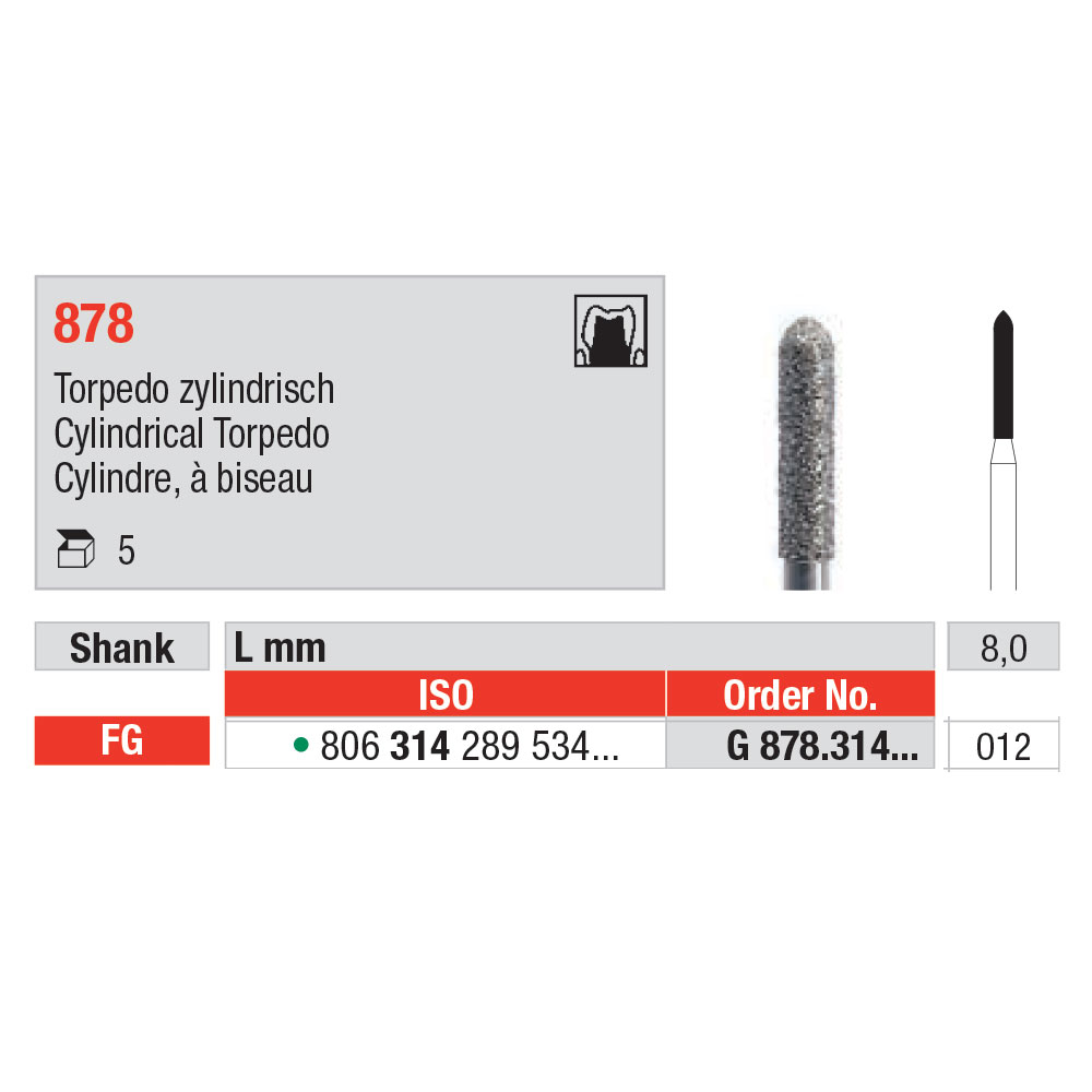 Edenta diamant torpedo FG G878K/012 grøn, 5 stk.