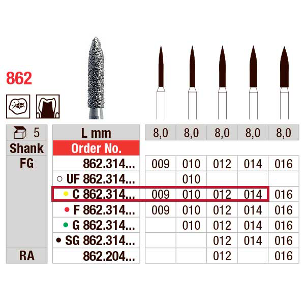 Edenta diamant flamme FG C862/010 gul, 5 stk.