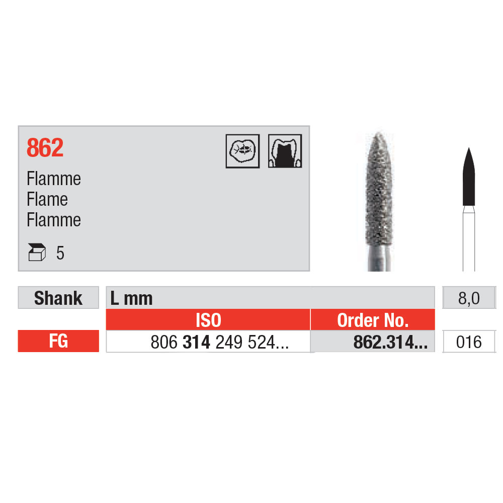 Edenta diamant flamme FG 862/016, 5 stk.