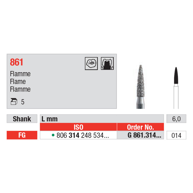 Edenta diamant flamme FG G861/014 grøn, 5 stk.