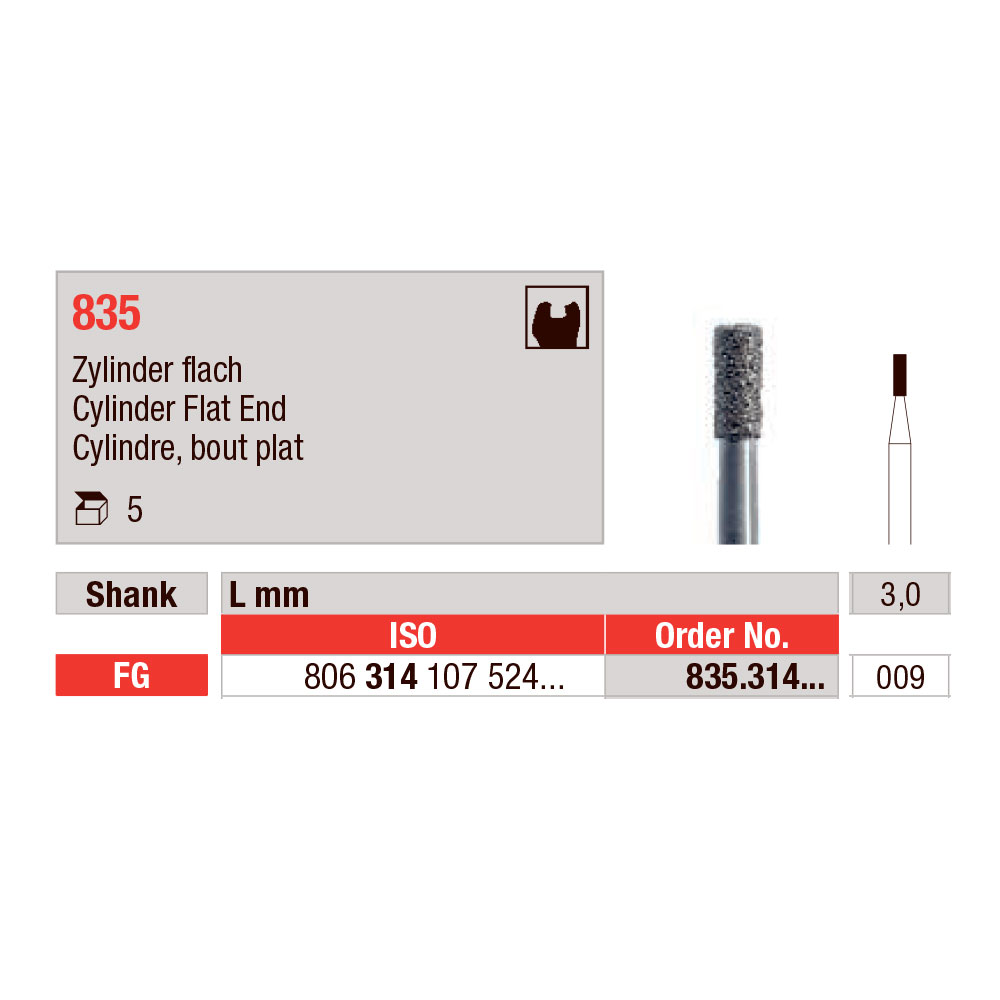 Edenta diamant cylinder FG 835/009, 5 stk.