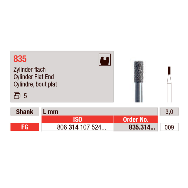 Edenta diamant cylinder FG 835/009, 5 stk.