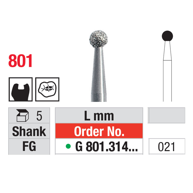 Edenta diamant rund FG G801/021 grøn, 5 stk.