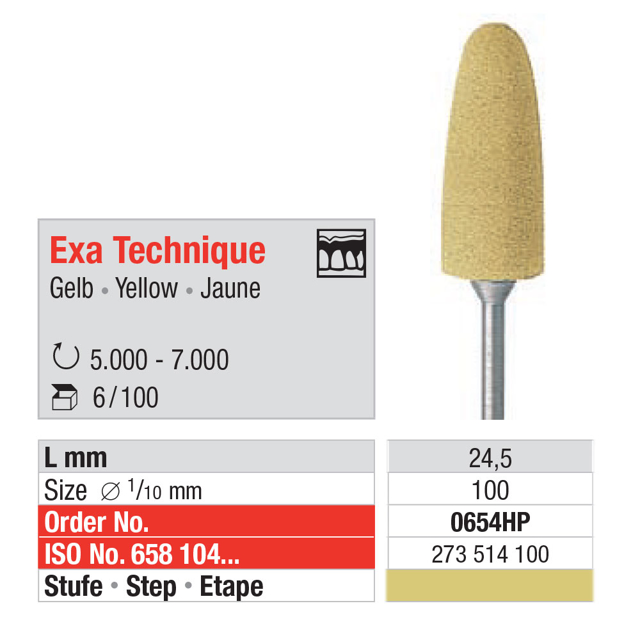 Edenta Exa Technique akrylpolerer 0654 HP, gul, 6 stk.
