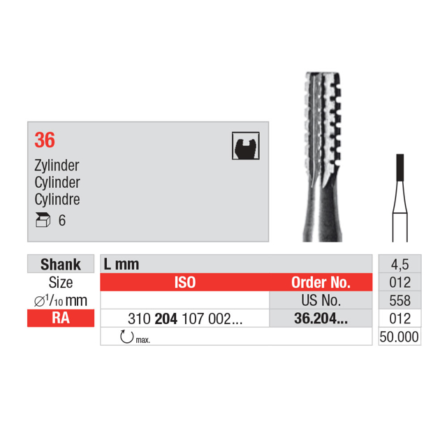 Edenta stålbor fissur RA 012, 6 stk.