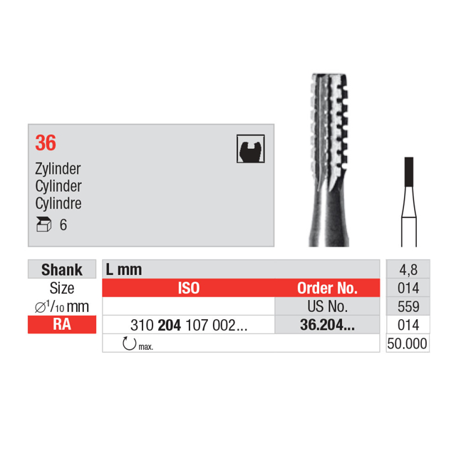 Edenta stålbor fissur RA 014, 6 stk.