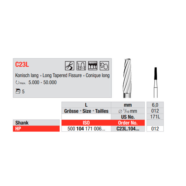 Edenta HM bor konisk HP C23L/012, 5 stk.
