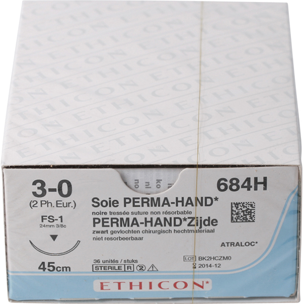 Ethicon sutur 684H 3-0 silke, 36 stk.